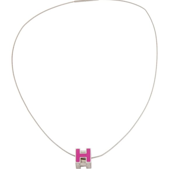 Hermès Silver-tone Pink Pop H Cube Pendant Necklace - Picture 1 of 1